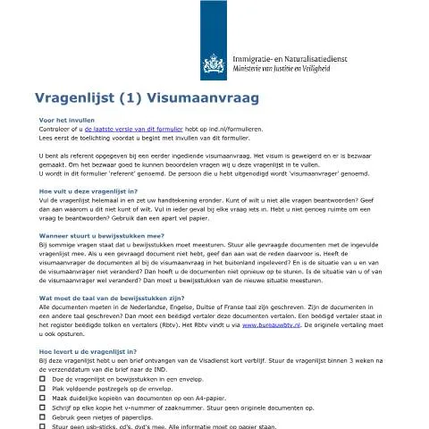 Documentvoorvertoning: Belang van de Vragenlijst (1) Visumaanvraag voor uw IND-proces — Immigratie & visa (CERFA n°4031)