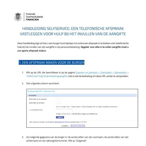 Aperçu du document Guide pour prendre rendez-vous pour l'aide fiscale — Démarches administratives (CERFA n°111-handleiding-selfservice-telefonische-hulp-2026-gemeenten)