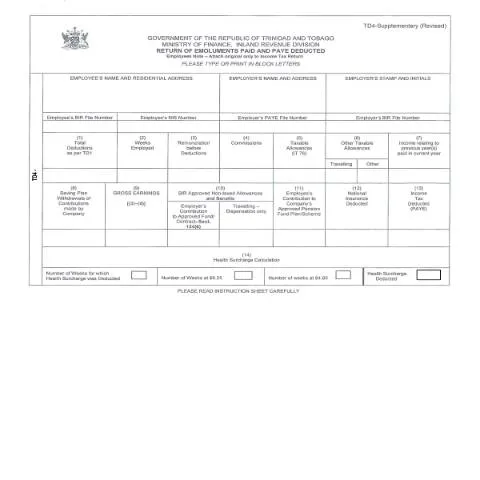 Document preview: Understanding the TD4 Supplementary Form in Trinidad and Tobago — Taxes (CERFA n°TD4 Supplementary)