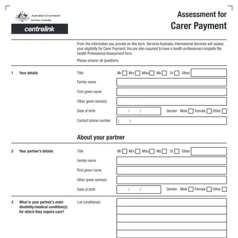 Document preview: Comprehensive Overview of Carer Payment Assessment (AUS156) — Benefits & social aid (CERFA n°AUS156)