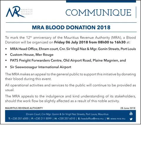 Document preview: Celebrate MRA's Anniversary by Donating Blood — Government & admin (BloodDonation2018)