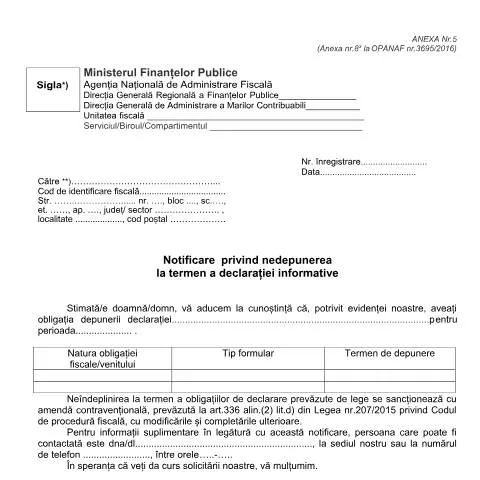 Document preview: Informații despre notificarea A5_OPANAF_3726_2017 — Impozite & fiscalitate (CERFA n°A5_OPANAF_3726_2017)