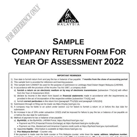 Document preview: Panduan Lengkap Borang Pengembalian Syarikat 2022 — Cukai & percukaian