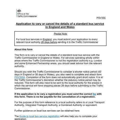 Document preview: How to Modify Your Local Bus Service Registration Using PSV355 — Government & admin