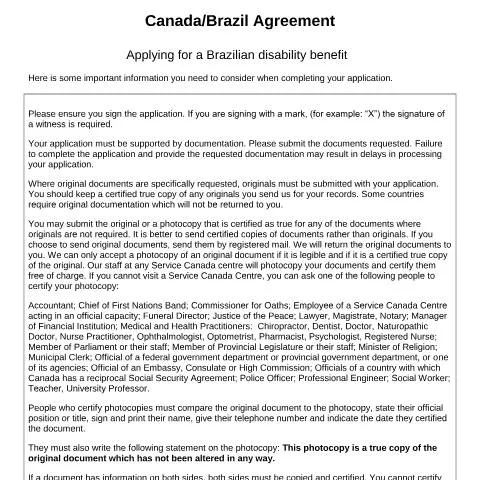 Document preview: Guide to Applying for Brazilian Disability Benefits — Health (CERFA n°BRA-CAN_06)