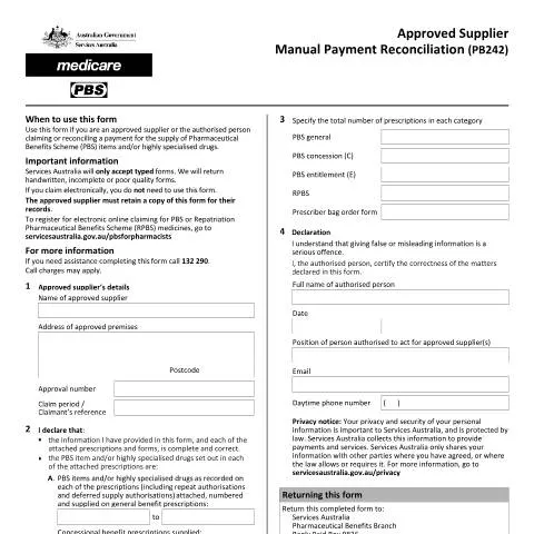 Document preview: Navigating the PB242 Approved Supplier Payment Form — Health (CERFA n°PB242)