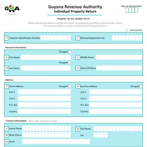 Document preview: Guide to the G0010 IPT v2 Form for Guyanese Property Tax Declaration — Taxes