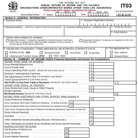 Document preview: Understanding the Jamaica IT03 2018 Tax Return Form — Taxes (CERFA n°IT03_2018)