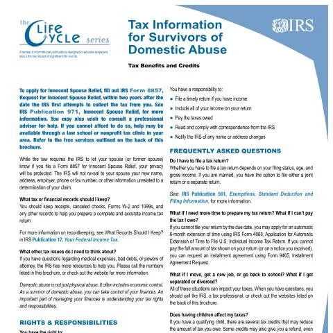 Document preview: Navigating Tax Responsibilities After Domestic Abuse — Taxes (CERFA n°PUB-3865)