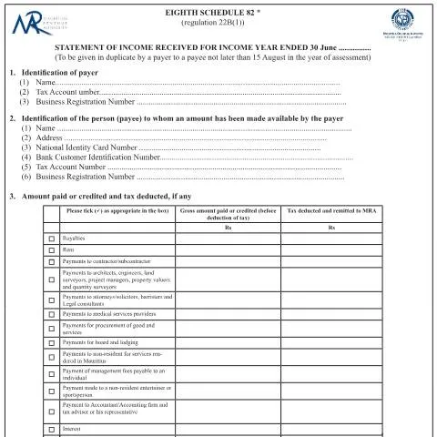 Document preview: Essential Guide to the Statement of Income Received in Mauritius — Government & admin (TDS8thSchedule)
