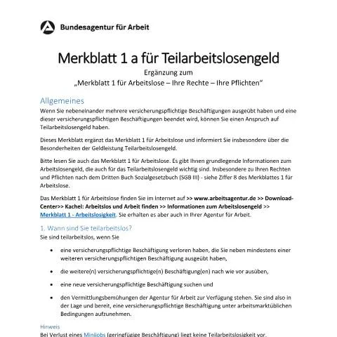 Dokumentvorschau: Wichtige Informationen zur Teilarbeitslosigkeit — Arbeit & Beschäftigung (CERFA n°merkblatt-1a-teilarbeitslos_ba029685)