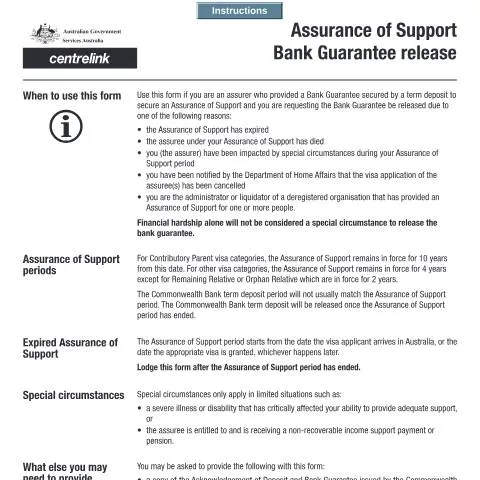 Document preview: Understanding the Assurance of Support Bank Guarantee Release — Benefits & social aid (CERFA n°SU631)