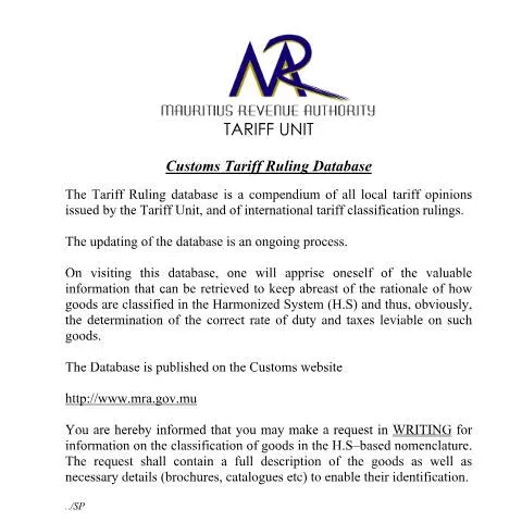 Document preview: Key Insights from the Customs Tariff Ruling Database — Government & admin (TariffDb)