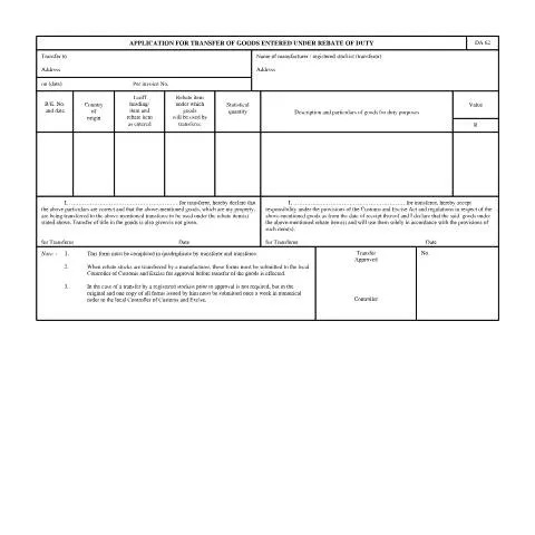 Document preview: Understanding the DA 62 Form in Trade Compliance — Government & admin (CERFA n°DA 62)
