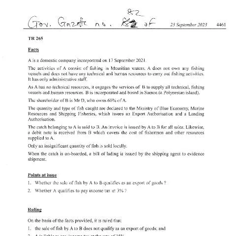 Document preview: The Importance of TR 265 in Mauritius' Fishing Sector — Government & admin (TR265)