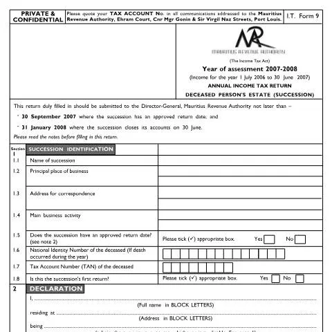Document preview: Key Insights on the 2007/2008 Succession Form for Estate Management — Government & admin (Succession0708)
