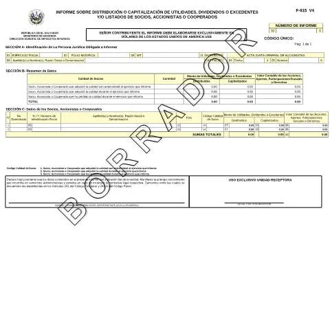 Vista previa del documento Todo sobre el Formulario F-915-V4 en El Salvador — Impuestos (CERFA n°F-915-V4)