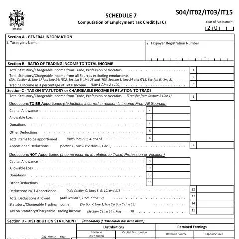 Document preview: Understanding and Completing Income Tax Schedule 7 in Jamaica — Taxes (CERFA n°Schedule_7_032021)