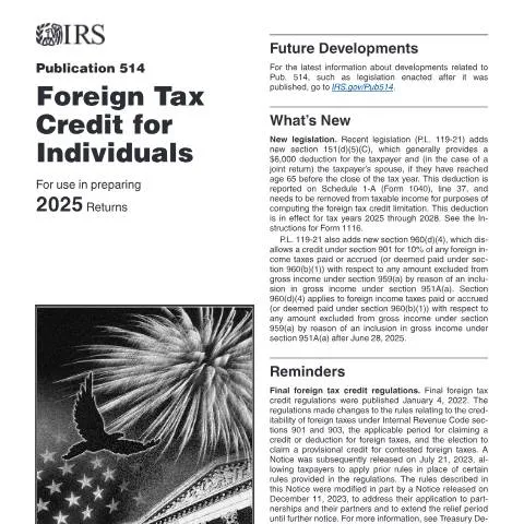 Document preview: Navigating IRS Publication 514 for International Tax Obligations — Taxes (CERFA n°PUB-514)