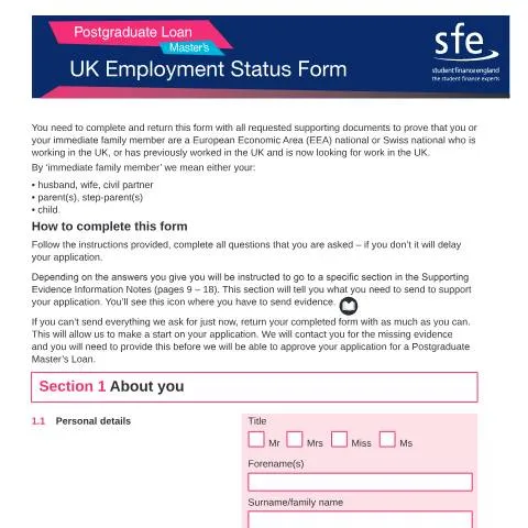 Document preview: Essential Guide to the Postgraduate Master's Employment Form — Work & employment