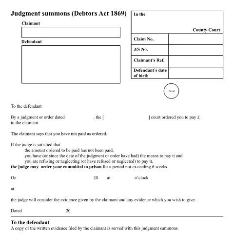 Document preview: Navigating the Judgment Summons: A Guide to Form N67 — Legal & justice