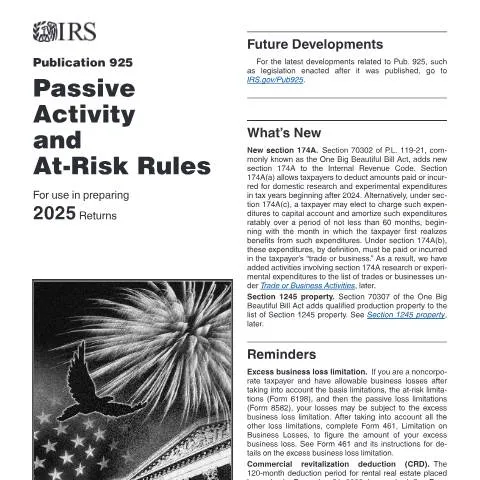 Document preview: A Deep Dive into IRS Publication 925 for Taxpayers — Taxes (CERFA n°PUB-925)