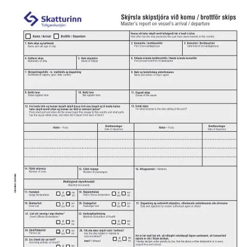 Document preview: Skýrsla skipstjóra um komu og brottför skips — Tollur & innflutningur