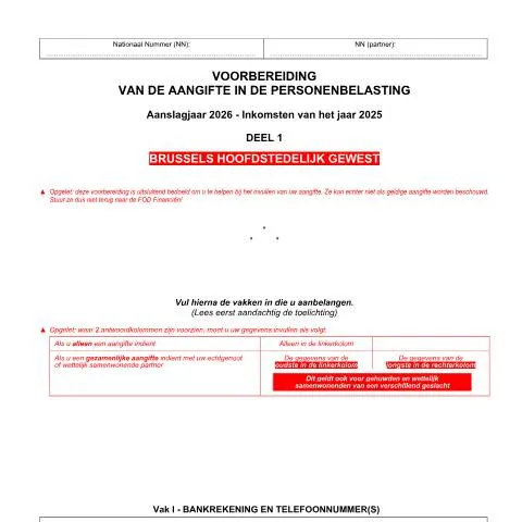 Aperçu du document Guide Pratique pour le Voorbereidend Document à Bruxelles — Impôts & fiscalité (CERFA n°voorbereiding-deel-1-bru-2026)