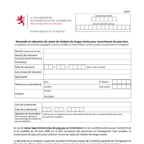 Aperçu du document Obtenez votre statut de résident de longue durée au Luxembourg — Immigration & visas (CERFA n°demande-statut-resident-longue-duree)