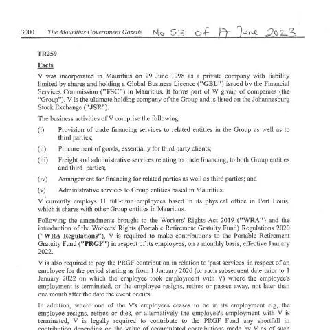 Document preview: The Importance of TR 259 in Mauritius' Business Environment — Government & admin (TR259)