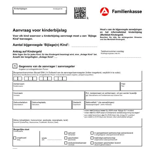 Dokumentvorschau: Wichtige Informationen zum Antrag auf Kindergeld (kb1-nl) — Familie (CERFA n°kb1-nl-antrag-kindegeld_ba033710)