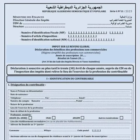 Aperçu du document Guide complet sur le formulaire GN° 13 pour l'IRG - BNC — Impôts & fiscalité (CERFA n°GN° 13)