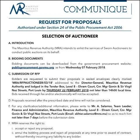 Document preview: Understanding the Auctioneer Selection RFP — Government & admin (CERFA n°ProposalRequest)