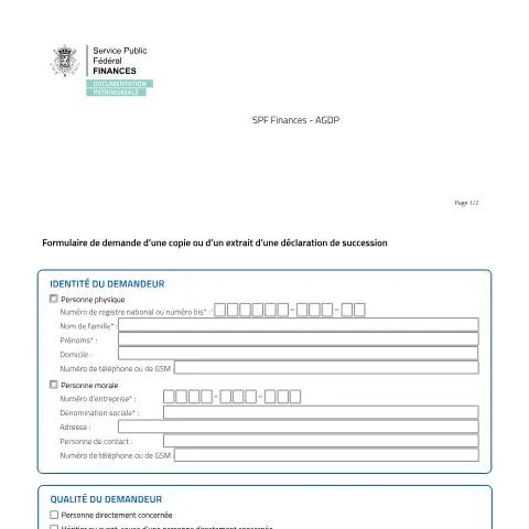 Aperçu du document Comprendre le formulaire de demande de succession en Belgique — Démarches administratives (CERFA n°20251221-succession-formulaire-fr-dyn)