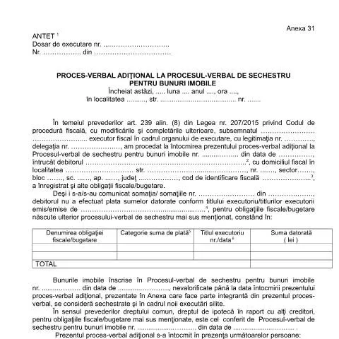 Document preview: Importanța Procesului-verbal adițional în sechestrul bunurilor imobile — Formalități administrative (CERFA n°A31_OPANAF_63_2017)
