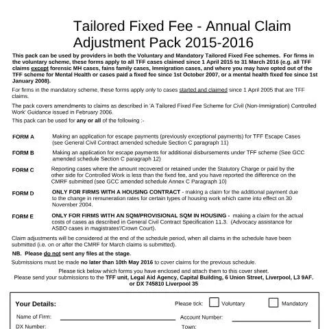 Document preview: Understanding the Annual Claim Adjustment Pack for TFF — Legal & justice