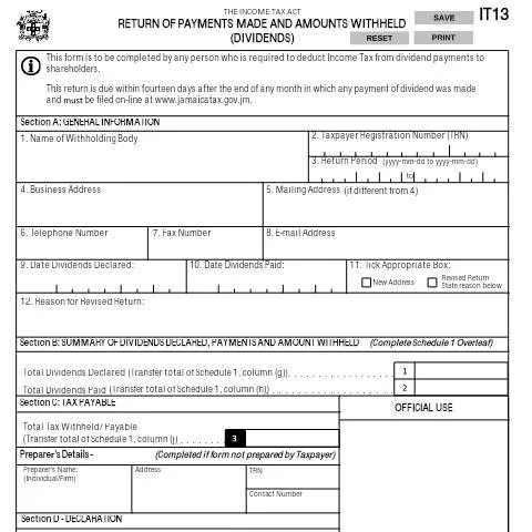 Document preview: Understanding the IT13 Return of Payments and Withholdings in Jamaica — Government & admin (CERFA n°IT13_13092017)