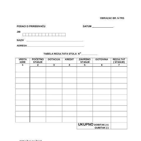 Document preview: Važnost Tabele rezultati stola TRS u igračkom sektoru — Administrativne procedure (CERFA n°TRS)