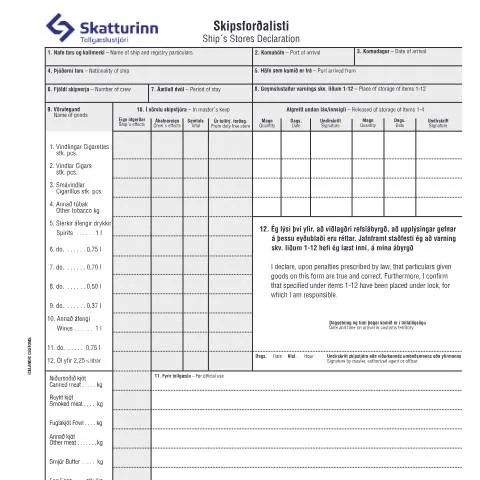 Document preview: Skipsforðalisti: Hvernig á að skila inn skjali fyrir skip — Tollur & innflutningur