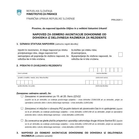 Document preview: Kako izpolniti napoved za akontacijo dohodnine iz delovnega razmerja — Davki & obdavčitev (CERFA n°Doh-Zap1)