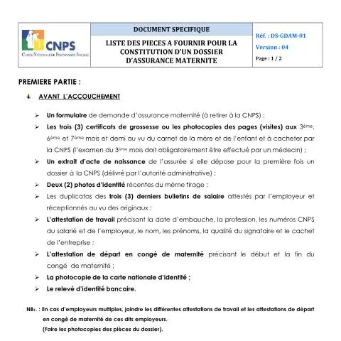 Aperçu du document Constituez votre dossier d'assurance maternité avec les bons documents — Démarches administratives