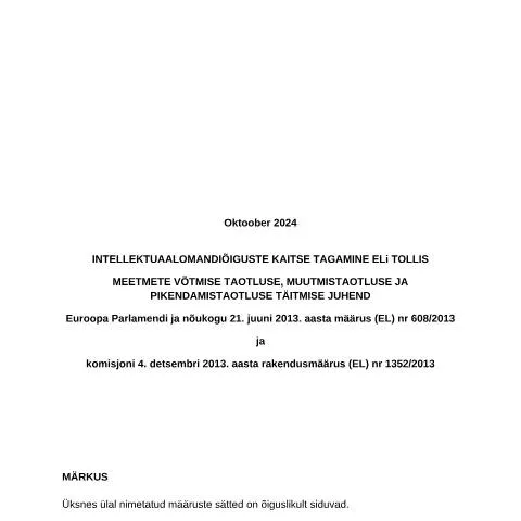 Document preview: Kuidas esitada Meetmete võtmise taotlus tõhusalt? — Toll ja impordi-ekspordi (CERFA n°MANUAL APPLICATION FOR ACTION)