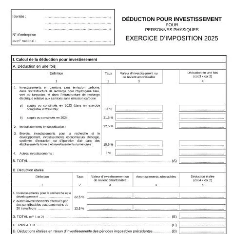 Aperçu du document Comprendre la déduction pour investissement en Belgique — Impôts & fiscalité (CERFA n°155-276u)