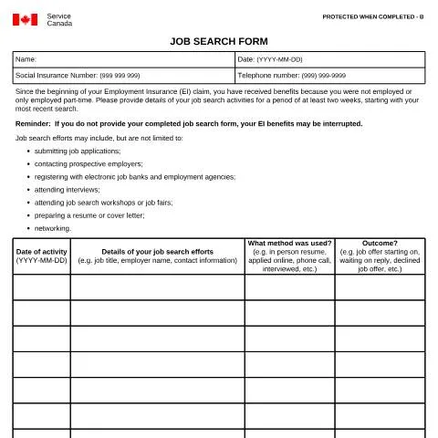 Document preview: Understanding the Job Search Form INS5240 for EI Benefits — Work & employment (CERFA n°INS5240)