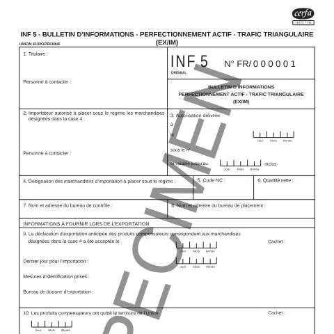 Aperçu du document Régime douanier du perfectionnement actif en trafic triangulaire — Démarches administratives (CERFA n°11022*04)