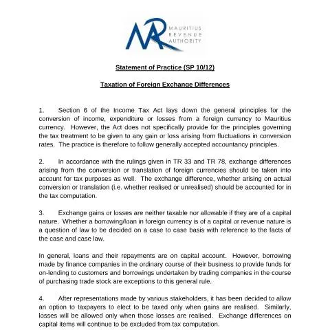 Document preview: Navigating SOP1012: Foreign Exchange Tax Implications — Government & admin (SOP1012ForeignExchangeDiff)