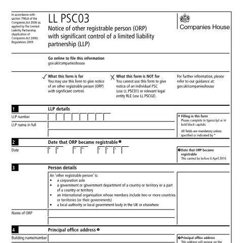 Document preview: A Comprehensive Guide to the LL PSC03 Form for LLPs — Government & admin