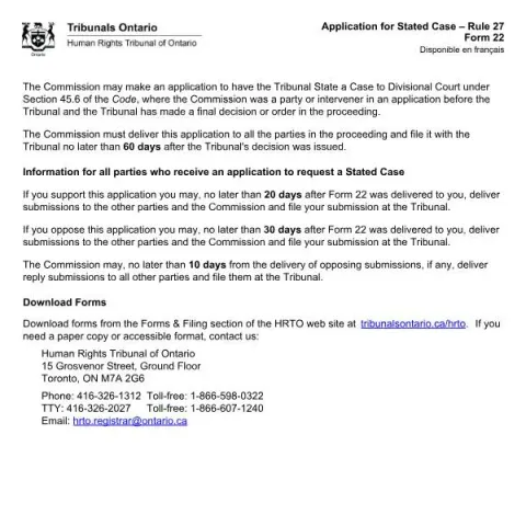 Document preview: Request a Legal Opinion with Form 22 in Ontario Human Rights Tribunal (English / French) — Legal & justice (Form 22)