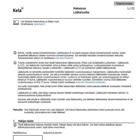 Document preview: Yksilöllinen avustus lääkekustannuksiin Suomessa — Terveys (CERFA n°Kela LJ 02)
