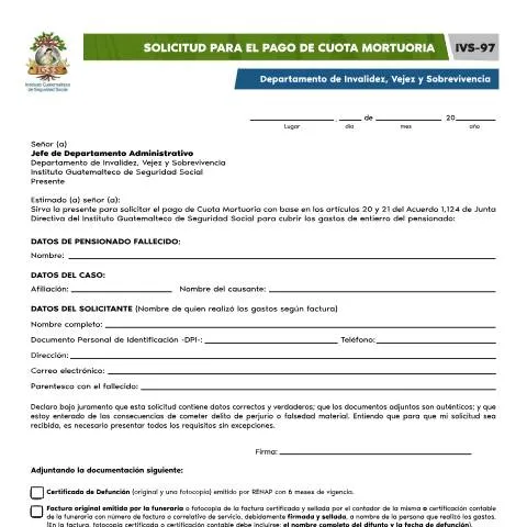 Vista previa del documento Guía para la Solicitud de Cuota Mortuoria del IGSS — Salud